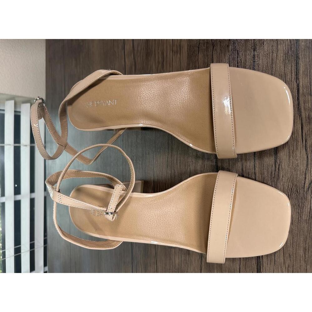 Ane Bryant Nude Patent Leather Block Heel Sandals